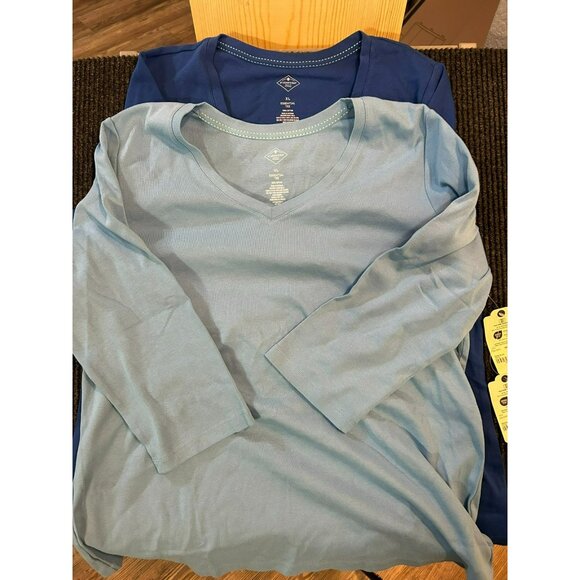 St. John's Bay Essential Tee Long Sleeve Shirt XL Blue Cotton Bundle Of 2 NWT - Picture 1 of 9